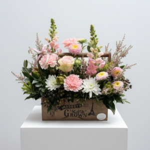 Pink Secret Garden in a wooden tote